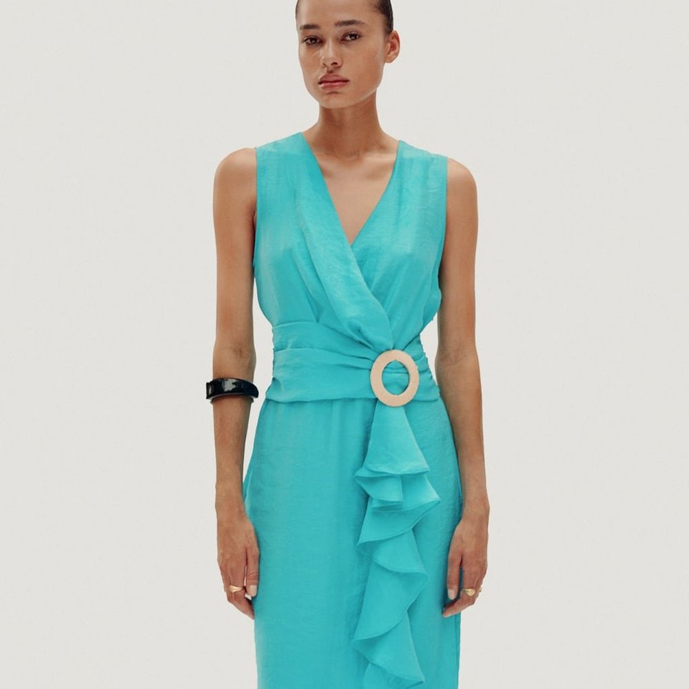 NWT Turquoise Midi Ruffle Dress 2023
